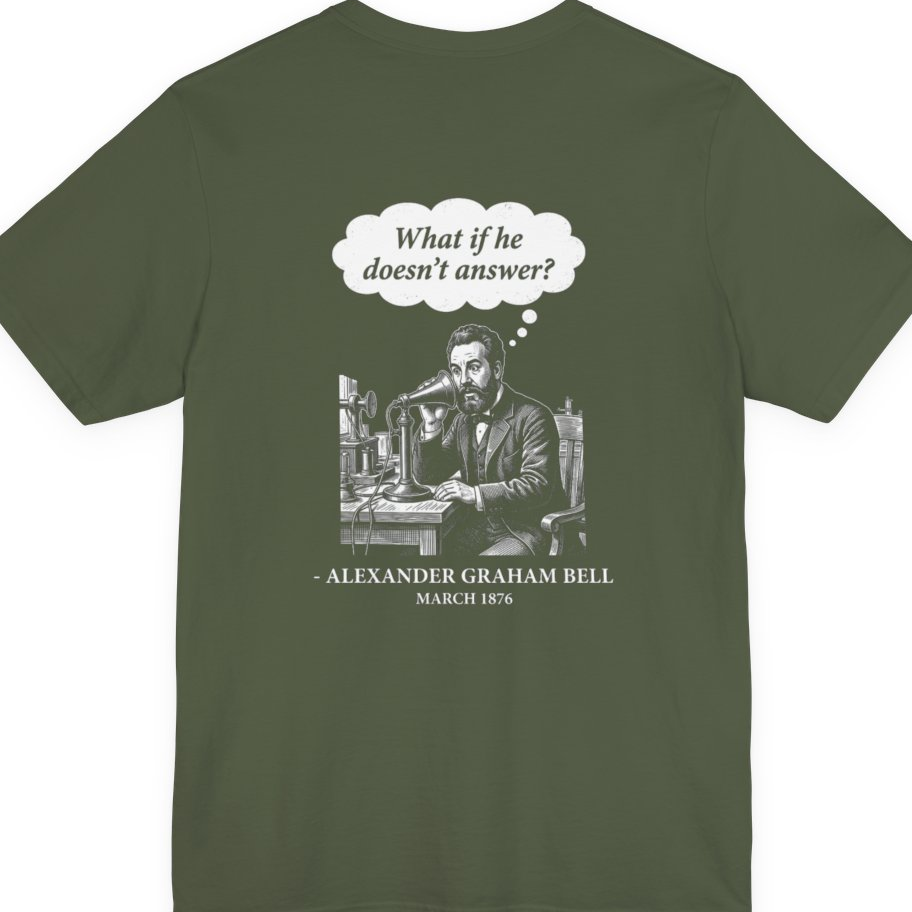 First Phone Call Panic Back Print Premium Tee - Military Green back