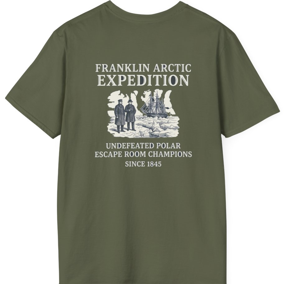 Franklin Arctic Expedition Escape Room Back Print T-Shirt - Military Green back