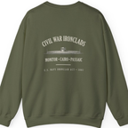 Civil War River Ironclads Back Print Sweatshirt - Military Green back