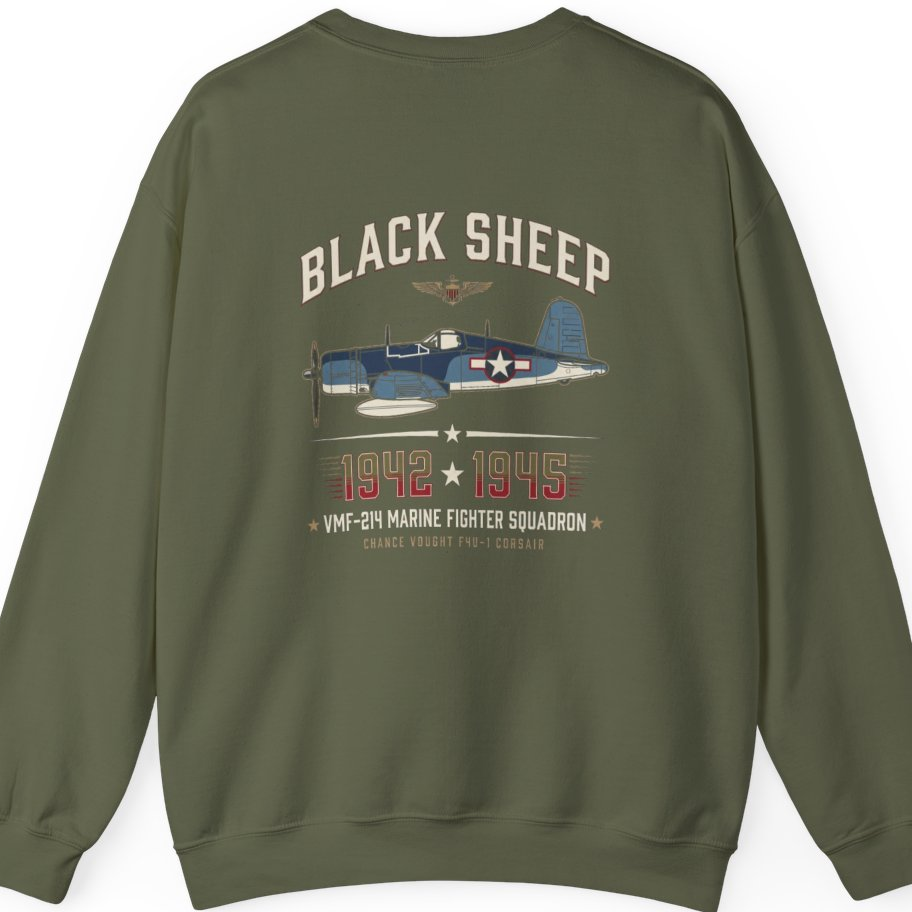 Black Sheep Squadron Crest Back Print Sweatshirt - Military Green back