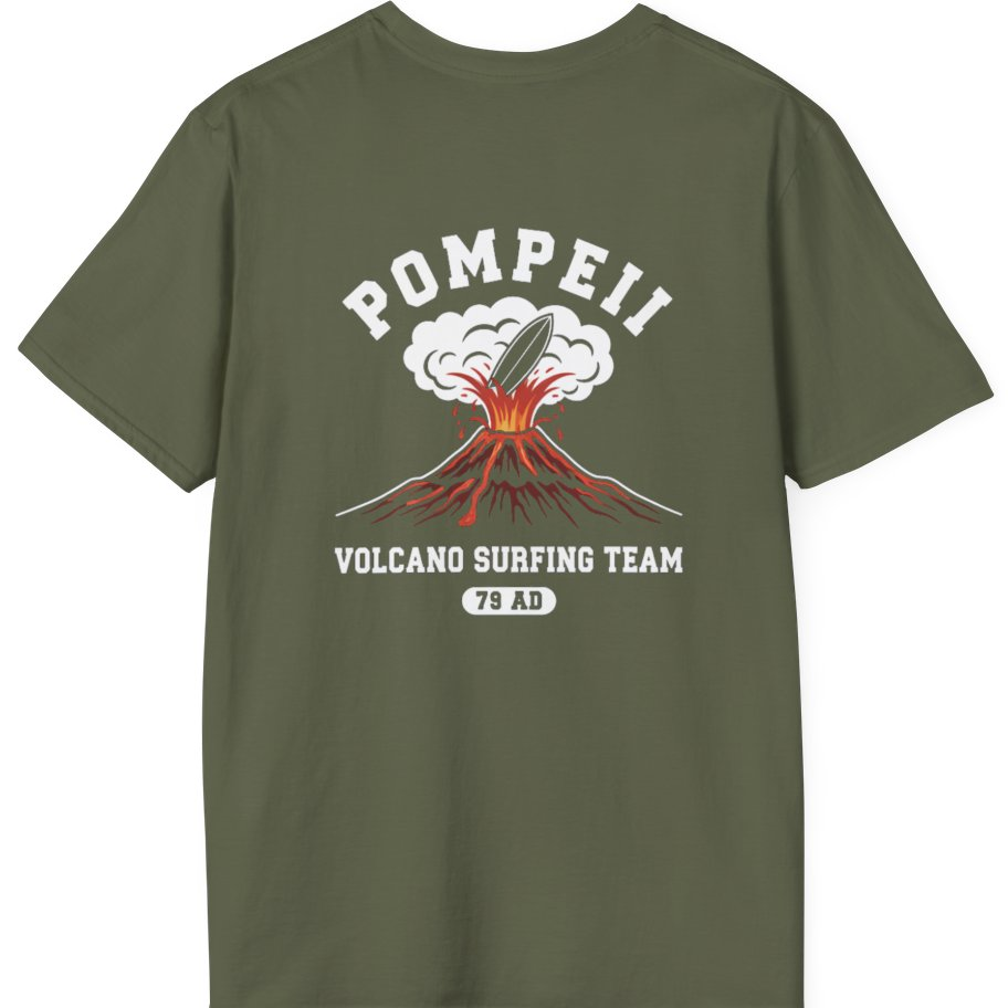 Pompeii Volcano Surfing Team Back Print T-Shirt - Military Green back