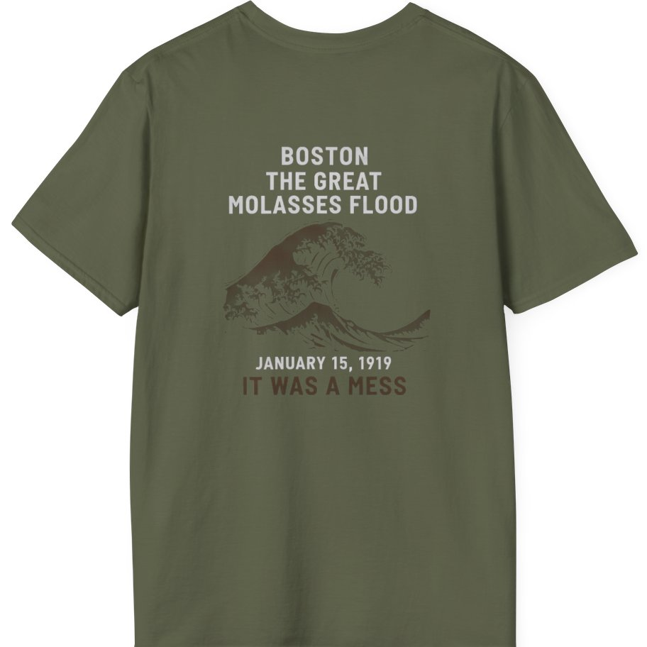 Boston The Great Molasses Flood Back Print T-Shirt - Military Green back