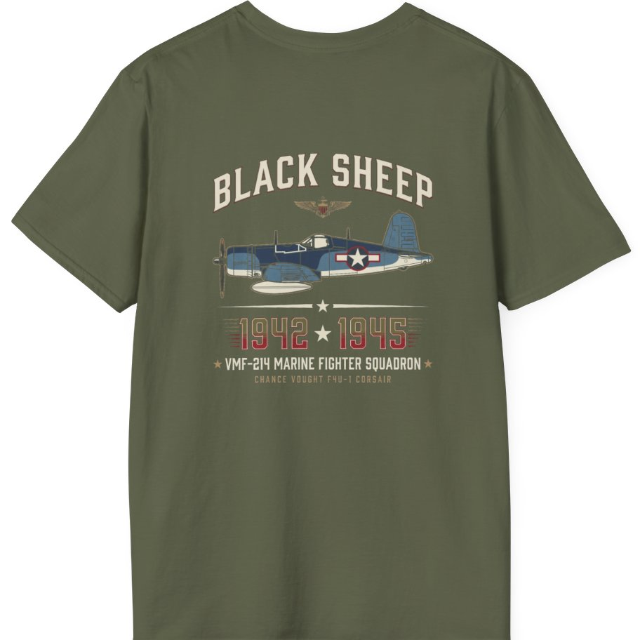 Black Sheep Squadron Crest Back Print T-Shirt - Military Green back