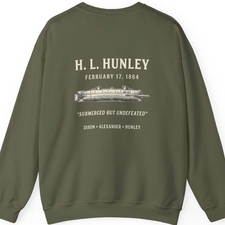 Css Hunley Submarine Memorial Back Print Sweatshirt - Military Green back