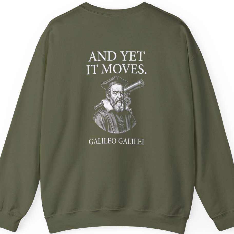 Galileo And Yet It Moves Back Print Sweatshirt - Military Green back