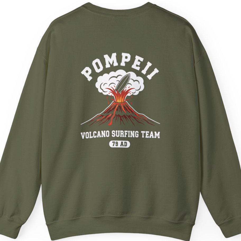 Pompeii Volcano Surfing Team Back Print Sweatshirt - Military Green back
