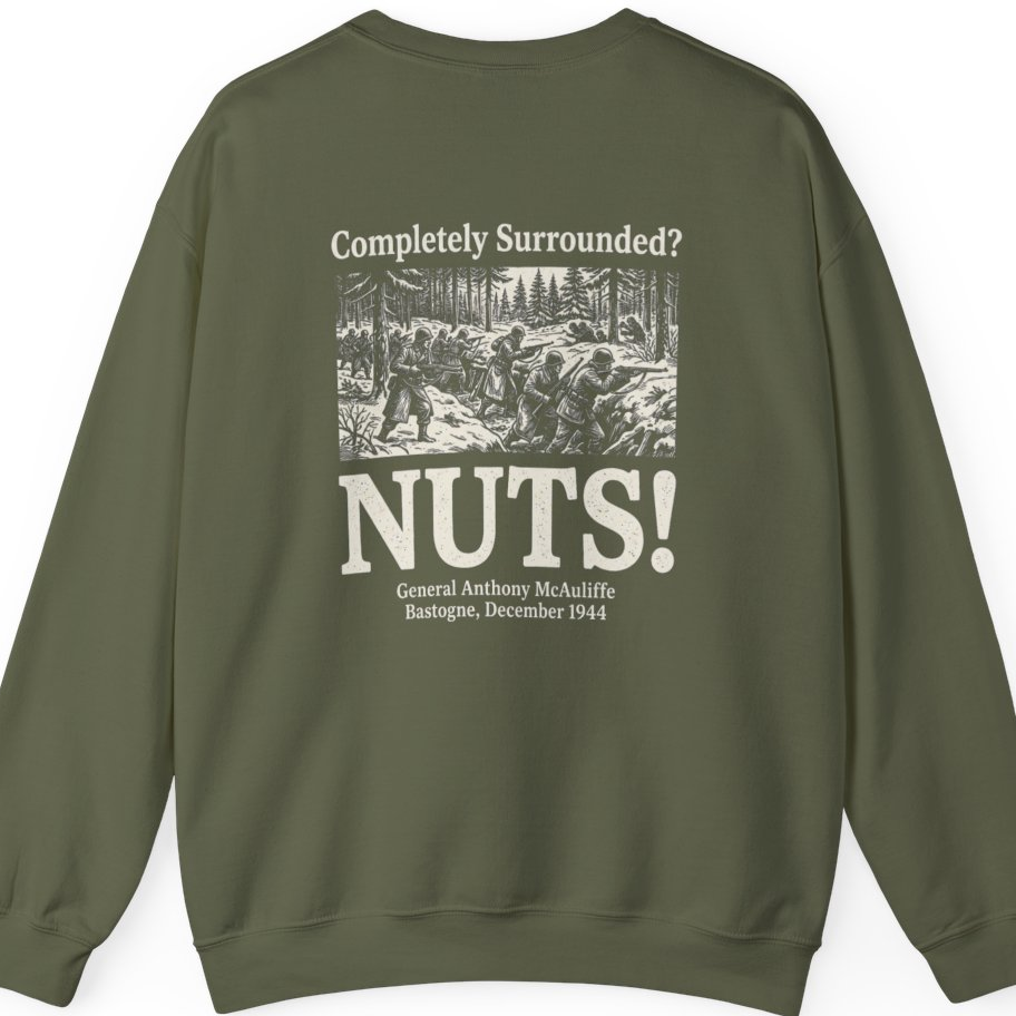 Bastogne Nuts Defiance Back Print Sweatshirt - Military Green back