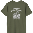 Trojan Horse Deadpan Satire Back Print T-Shirt - Military Green back
