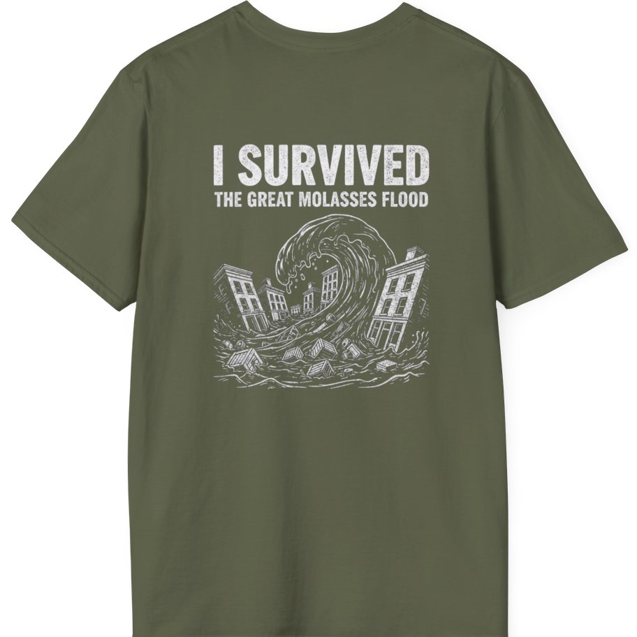 Great Molasses Flood Back Print T-Shirt - Military Green back