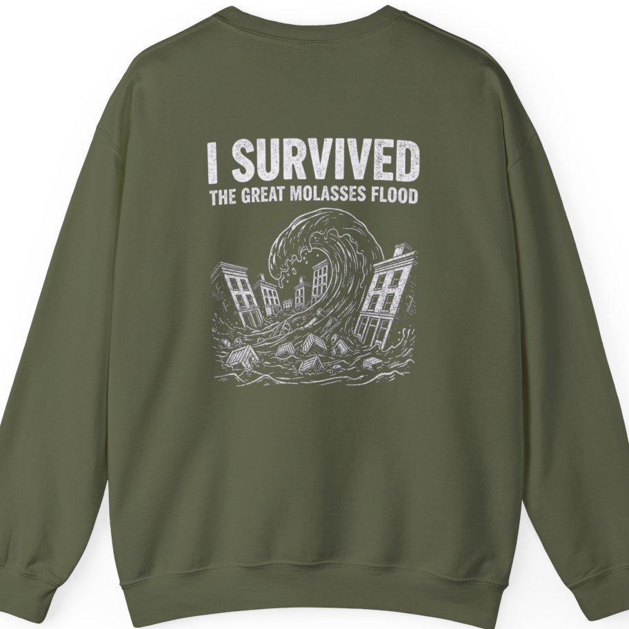 Great Molasses Flood Back Print Sweatshirt - Military Green back