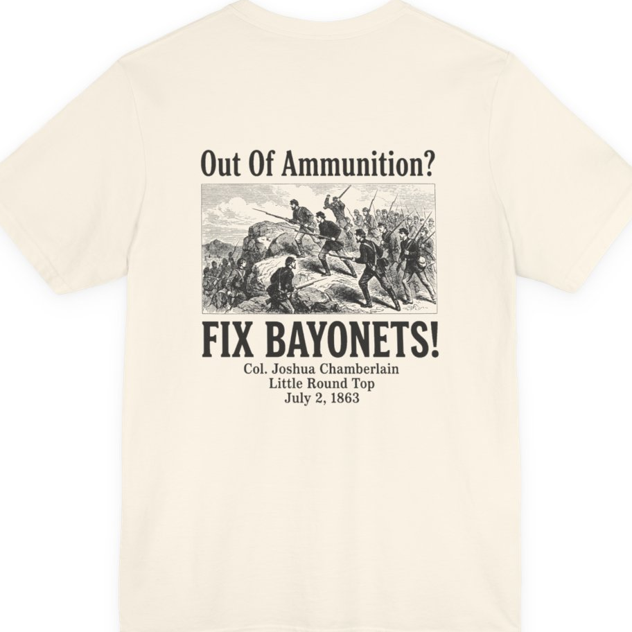 Out of Ammunition Fix Bayonets Back Print Premium Tee - Natural back