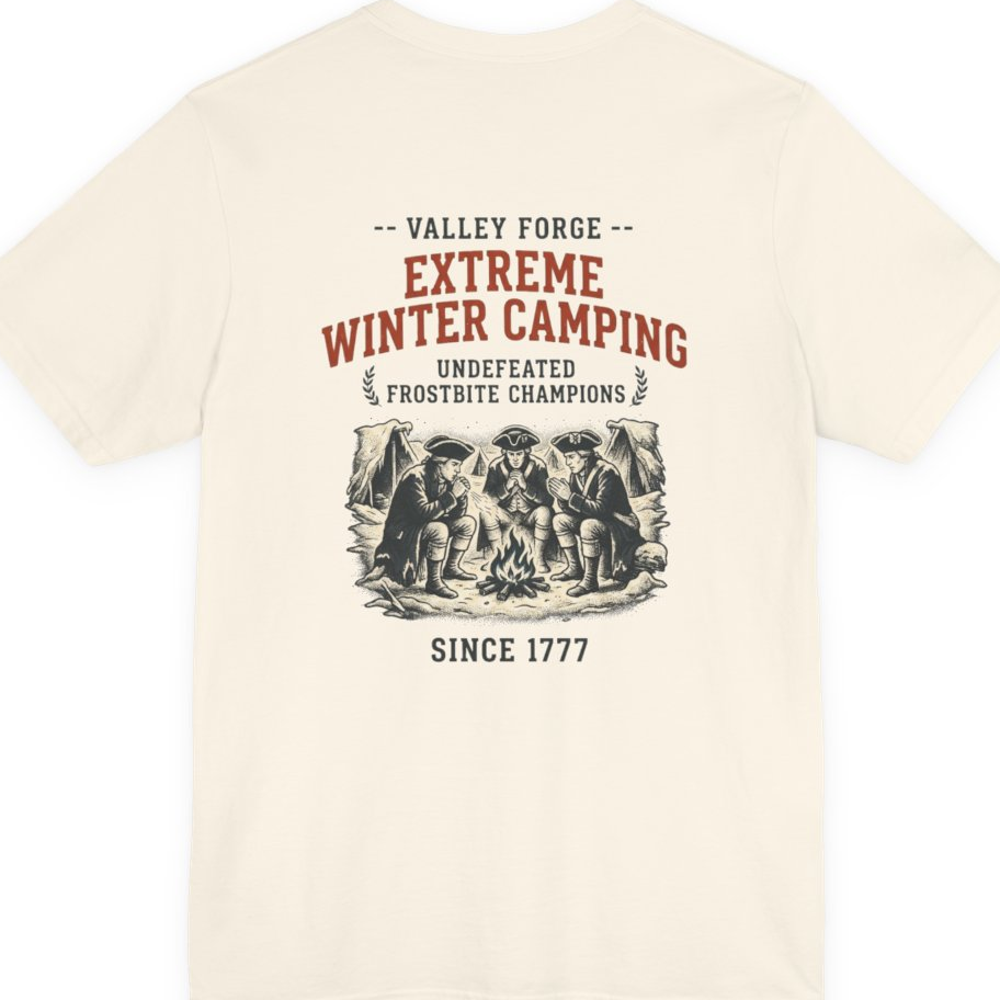Valley Forge Winter Camping Back Print Premium Tee - Natural back