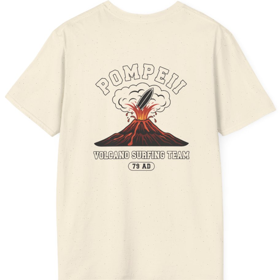 Pompeii Volcano Surfing Team Back Print T-Shirt - Natural back