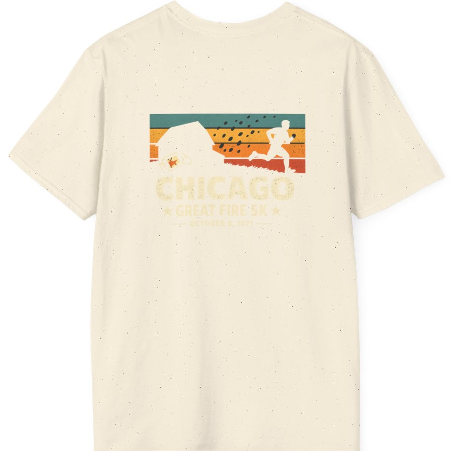 Chicago Great Fire 5K Retro Back Print T-Shirt - Natural back