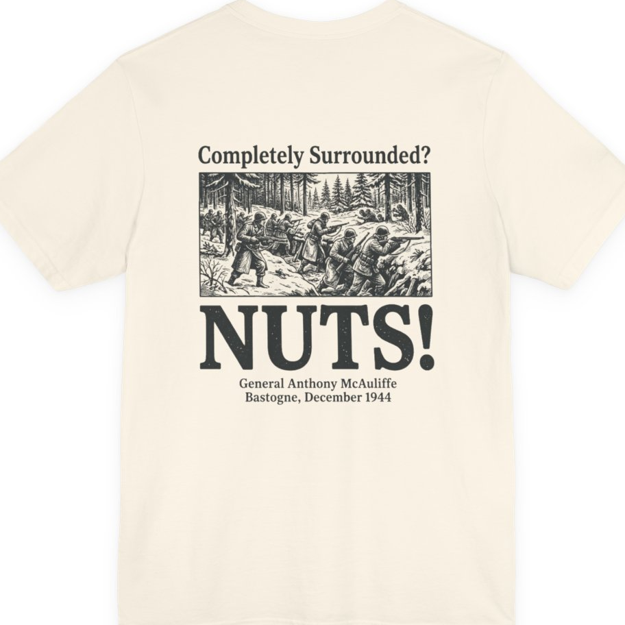 Bastogne Nuts Defiance Back Print Premium Tee - Natural back
