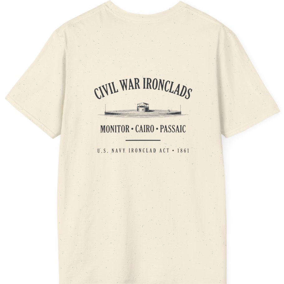 Civil War River Ironclads Back Print T-Shirt - Natural back