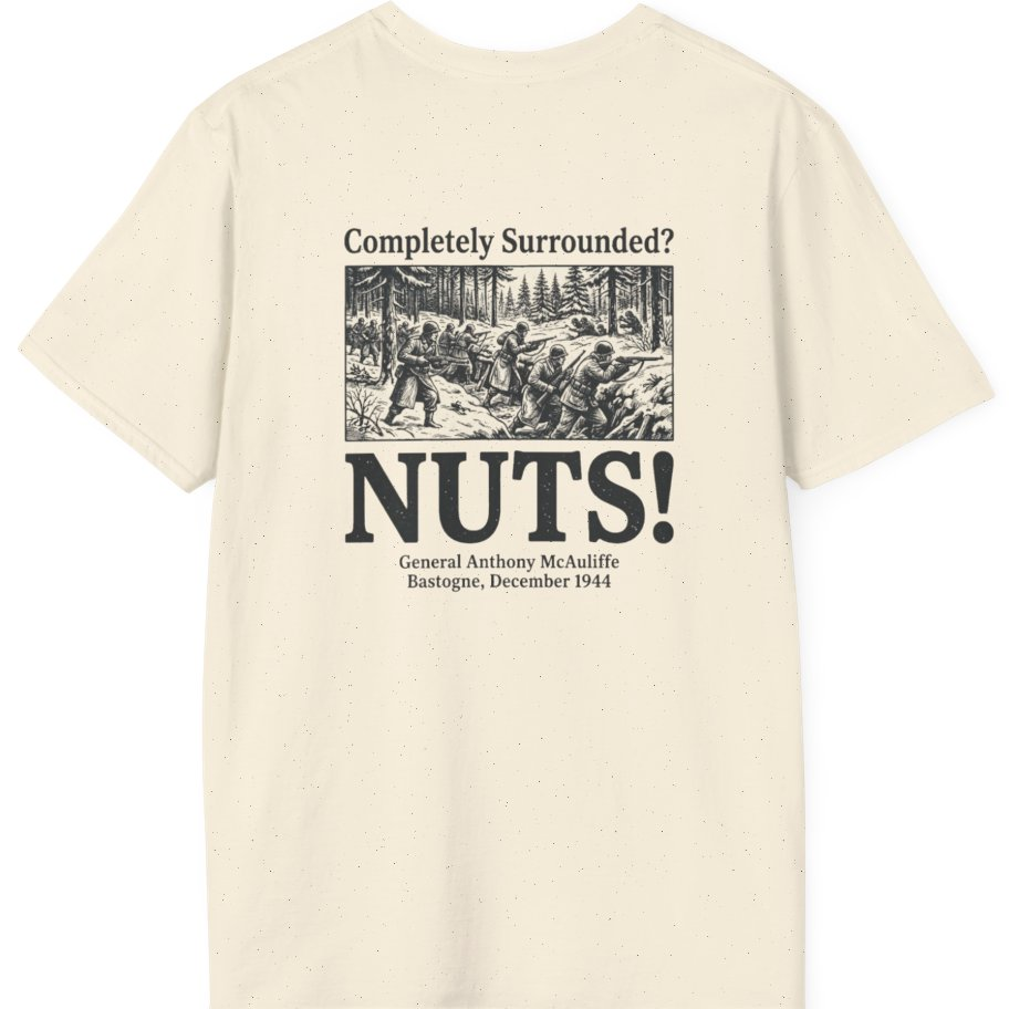 Bastogne Nuts Defiance Back Print T-Shirt - Natural back