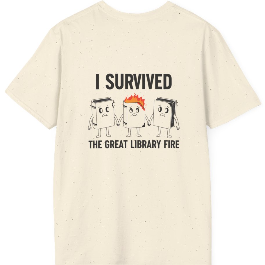 I Survived The Great Library Back Print T-Shirt - Natural back