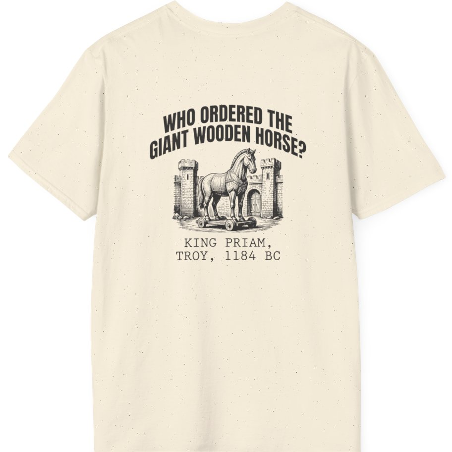 Trojan Wooden Horse Back Print T-Shirt - Natural back