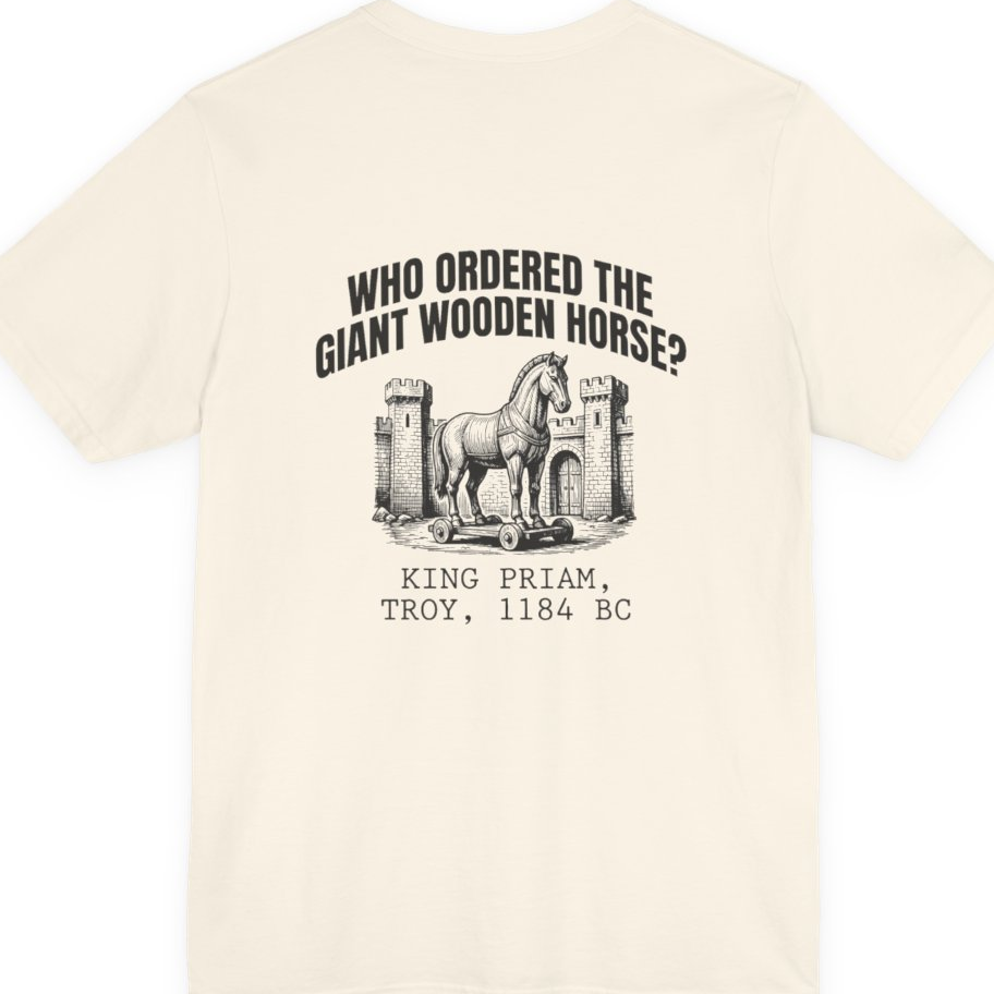 Trojan Wooden Horse Back Print Premium Tee - Natural back