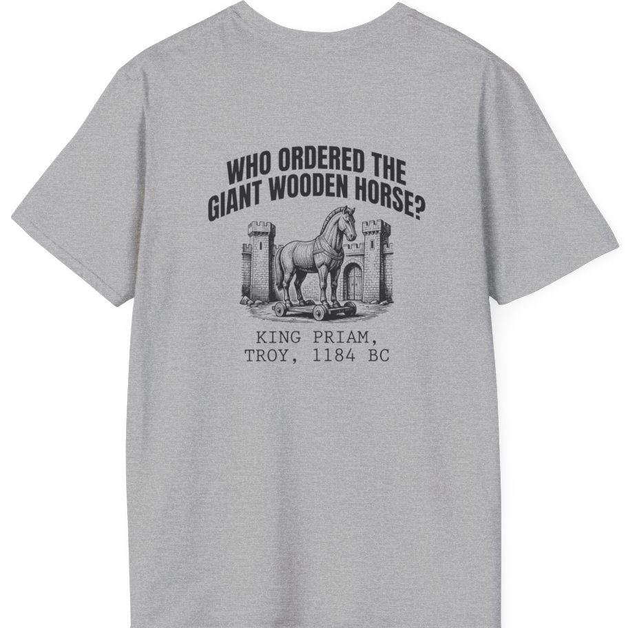 Trojan Wooden Horse Back Print T-Shirt - Sport Grey back