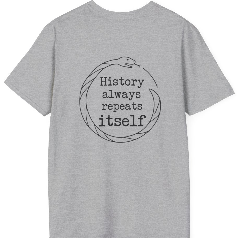History Always Repeats Back Print T-Shirt - Sport Grey back