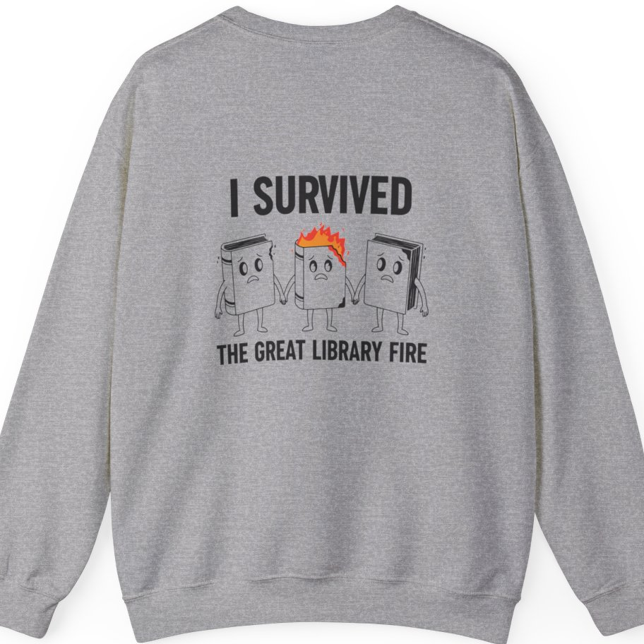 I Survived The Great Library Back Print Sweatshirt - Sport Grey back