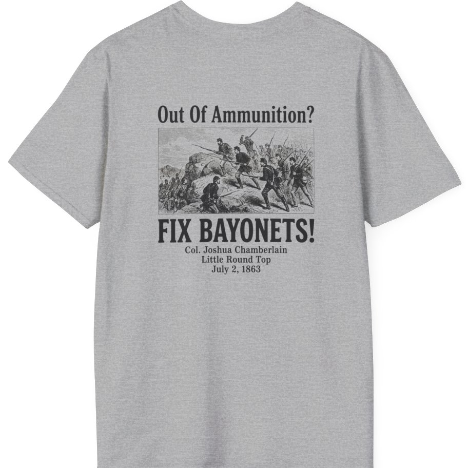 Out of Ammunition Fix Bayonets Back Print T-Shirt - Sport Grey back