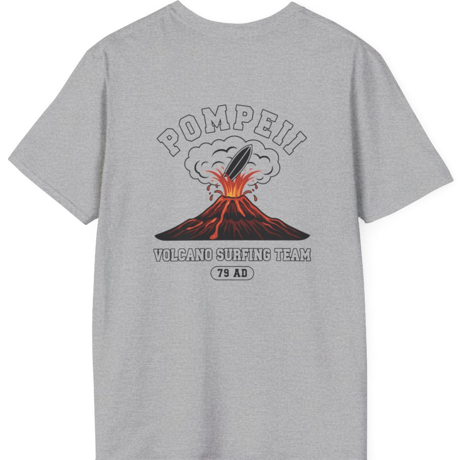 Pompeii Volcano Surfing Team Back Print T-Shirt - Sport Grey back
