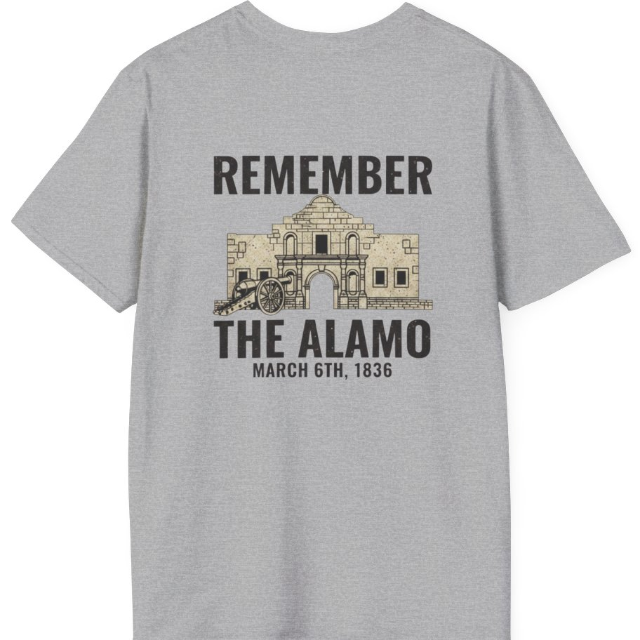 Remember the Alamo March 6th Back Print T-Shirt - Sport Grey back