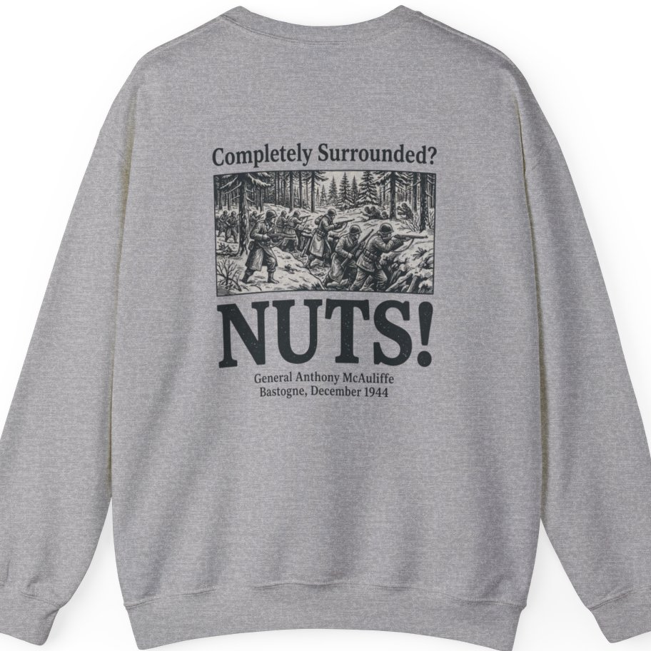 Bastogne Nuts Defiance Back Print Sweatshirt - Sport Grey back