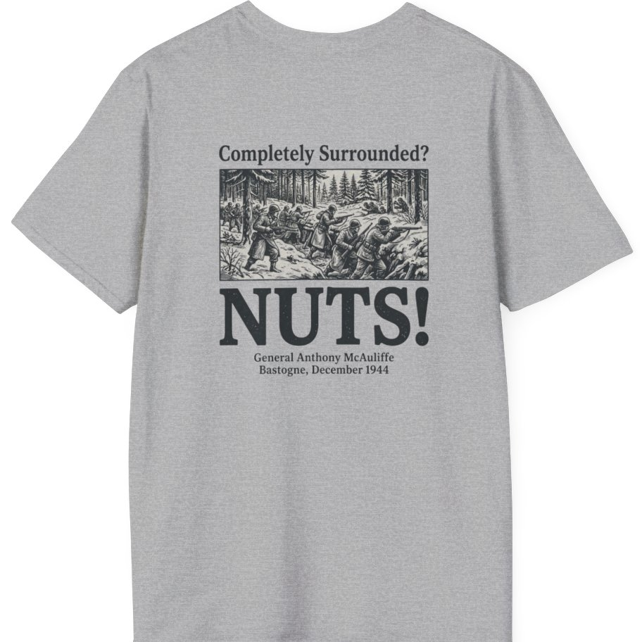 Bastogne Nuts Defiance Back Print T-Shirt - Sport Grey back