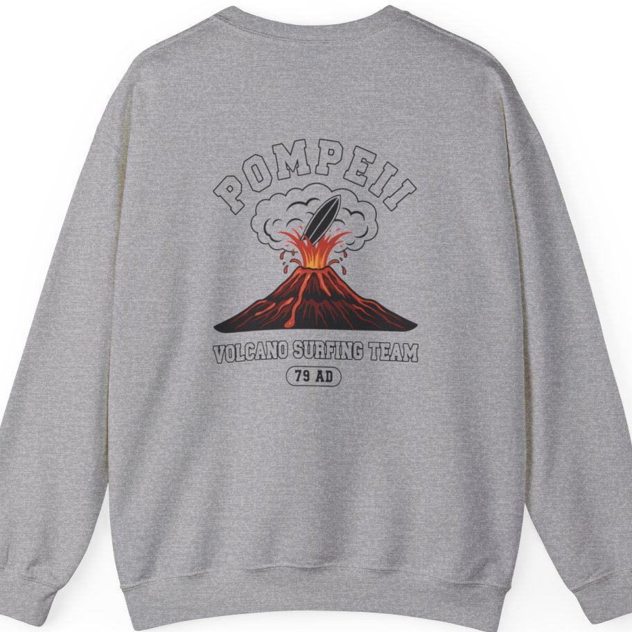 Pompeii Volcano Surfing Team Back Print Sweatshirt - Sport Grey back