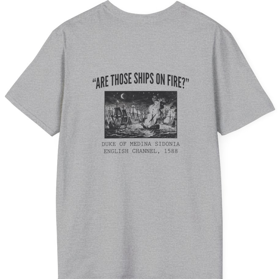 Spanish Armada Fire Ships Back Print T-Shirt - Sport Grey back