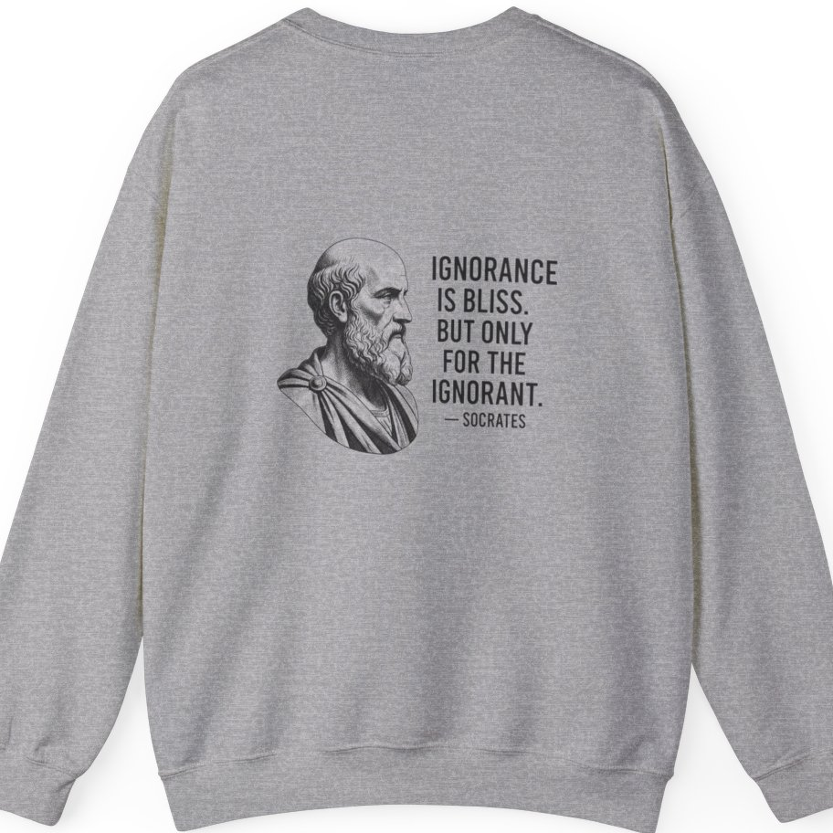 Socrates Ignorance Is Bliss Quote Back Print Sweatshirt - Sport Grey back