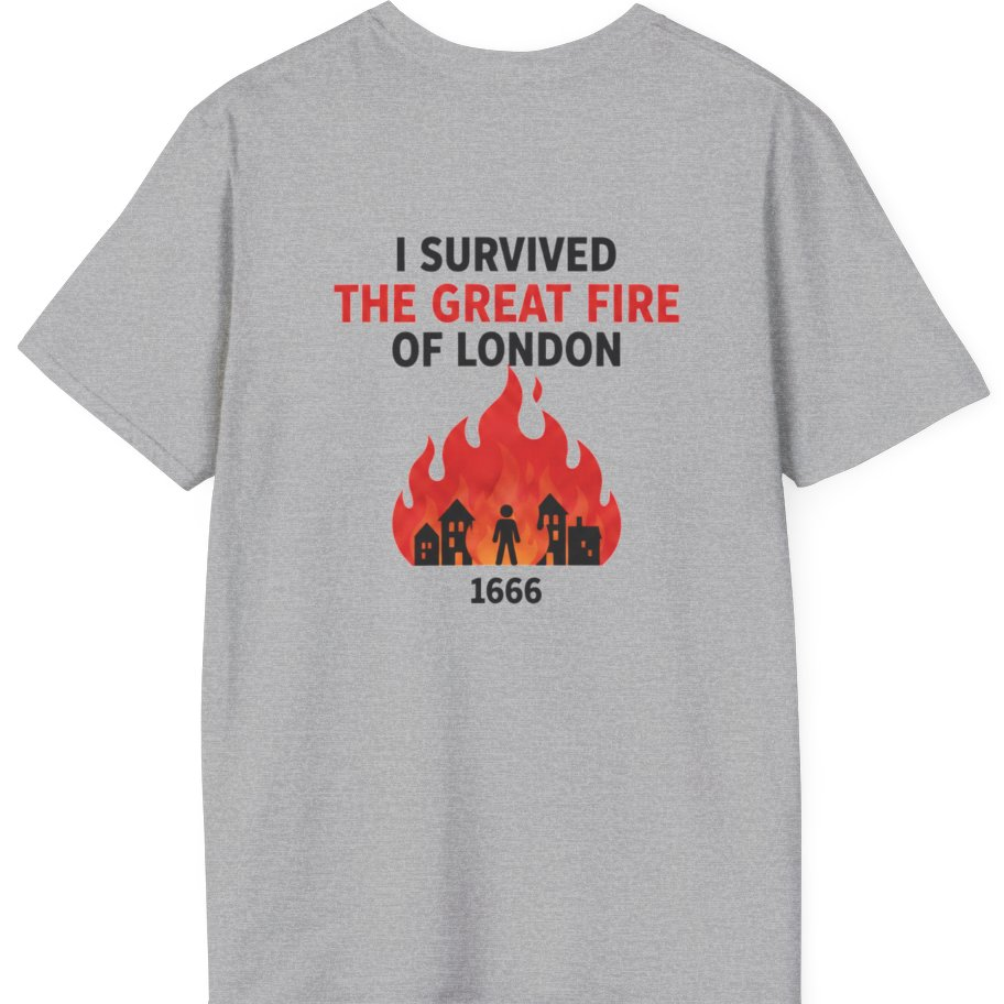 I Survived The Great Fire Back Print T-Shirt - Sport Grey back