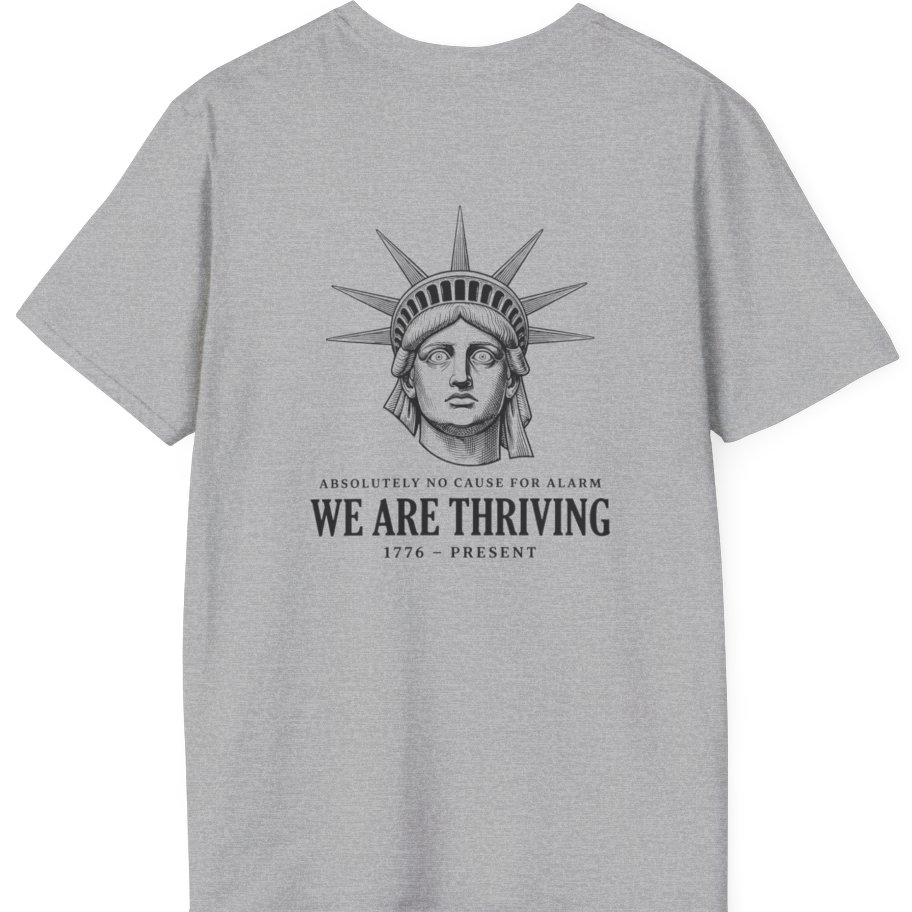 Lady Liberty We Are Thriving Back Print T-Shirt - Sport Grey back