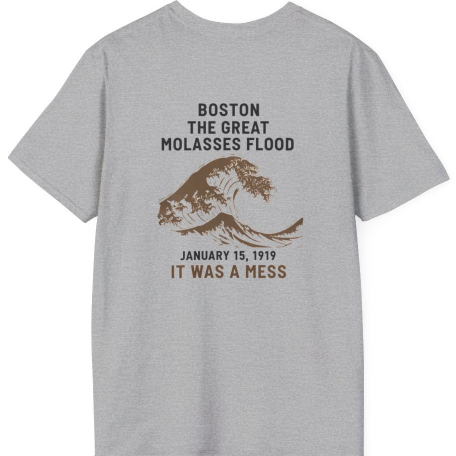 Boston The Great Molasses Flood Back Print T-Shirt - Sport Grey back