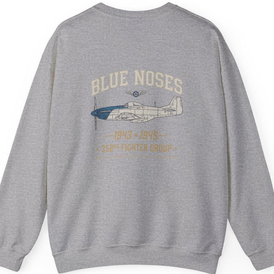 Blue Nosed Fighter Group Back Print Sweatshirt - Sport Grey back
