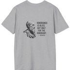 Socrates Ignorance Is Bliss Quote Back Print T-Shirt - Sport Grey back