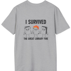 I Survived The Great Library Back Print T-Shirt - Sport Grey back