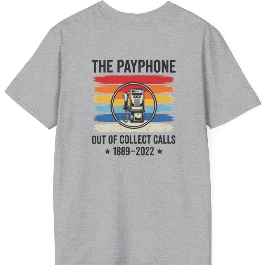 Public Payphone Memorial Back Print T-Shirt - Sport Grey back