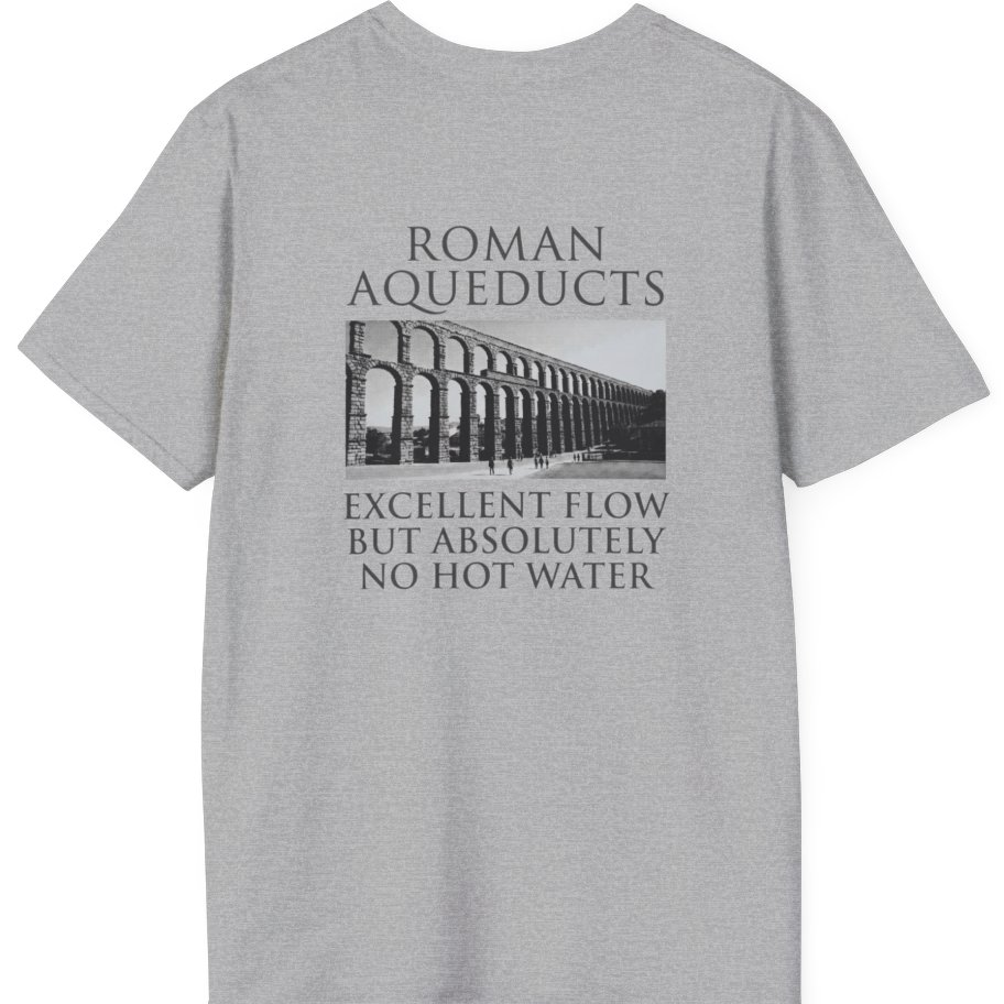Roman Aqueducts Service Review Back Print T-Shirt - Sport Grey back