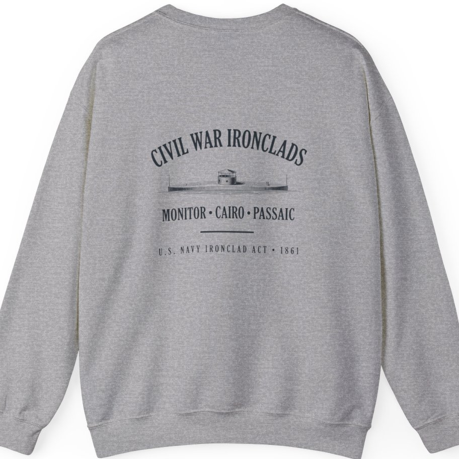 Civil War River Ironclads Back Print Sweatshirt - Sport Grey back