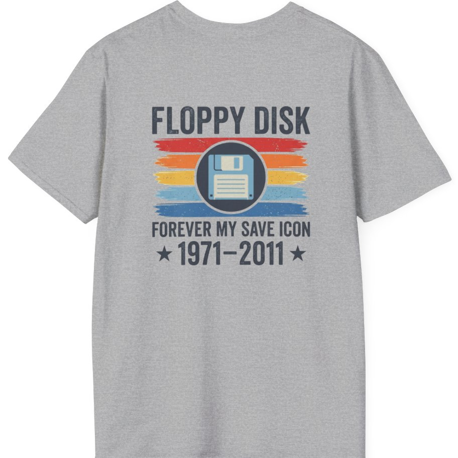 Floppy Disk Memorial Back Print T-Shirt - Sport Grey back