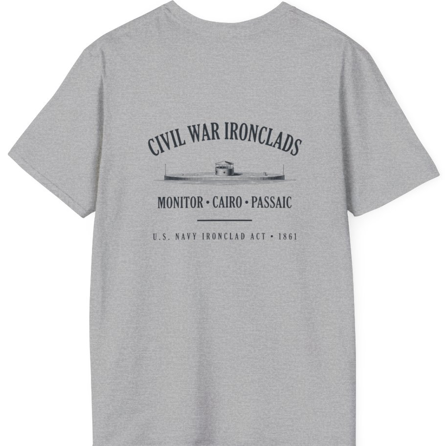 Civil War River Ironclads Back Print T-Shirt - Sport Grey back