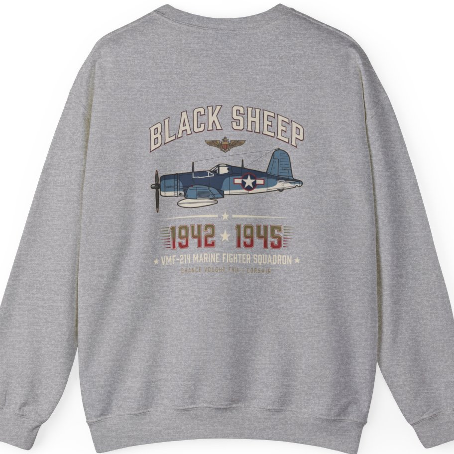 Black Sheep Squadron Crest Back Print Sweatshirt - Sport Grey back
