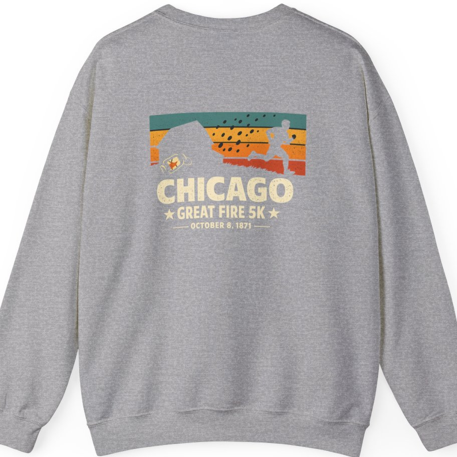 Chicago Great Fire 5K Retro Back Print Sweatshirt - Sport Grey back