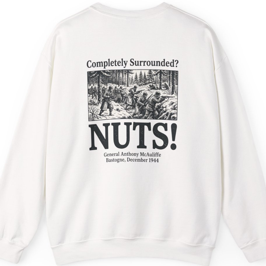 Bastogne Nuts Defiance Back Print Sweatshirt - White back