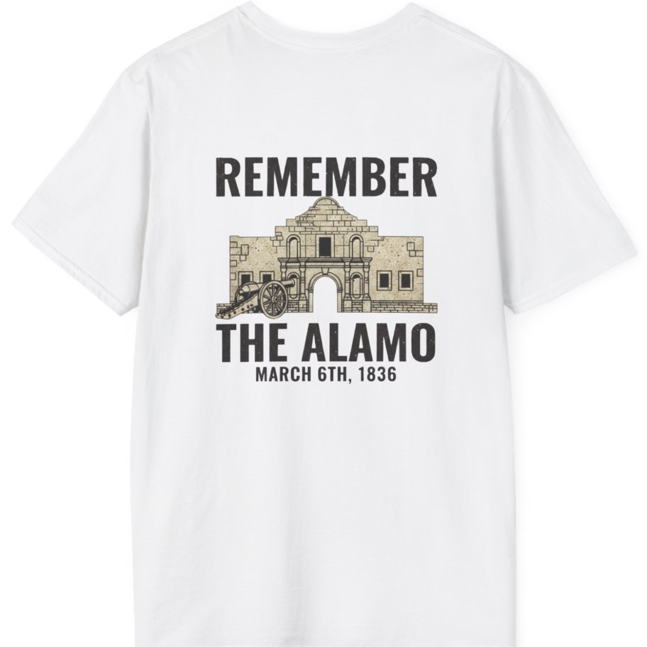 Remember the Alamo March 6th Back Print T-Shirt - White back